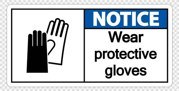 Aviso Use luvas de proteção sinal em fundo transparente, ilustração vetorial — Vetor de Stock