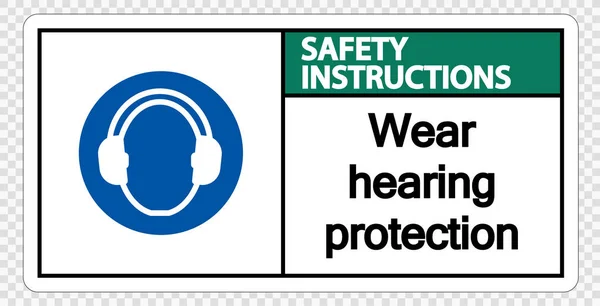 Instruções de segurança Use proteção auditiva em fundo transparente, ilustração vetorial — Vetor de Stock
