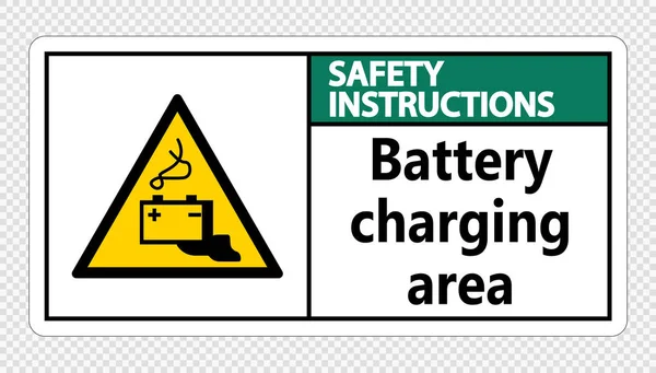Instructions de sécurité zone de charge de la batterie Signe sur fond transparent, illustration vectorielle — Image vectorielle