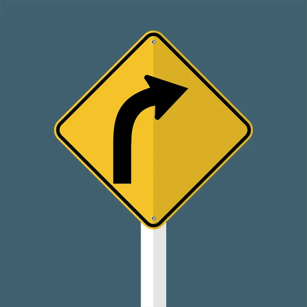 Curved Right Traffic Road Sign isolated on grey sky background, vector illustration — стоковый вектор