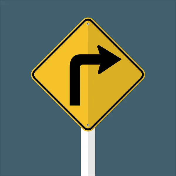 Tournez à droite Panneau routier isolé sur fond de ciel gris, illustration vectorielle — Image vectorielle