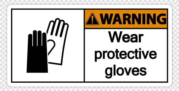 Warnschild mit Schutzhandschuhen auf transparentem Hintergrund, Vektorabbildung — Stockvektor