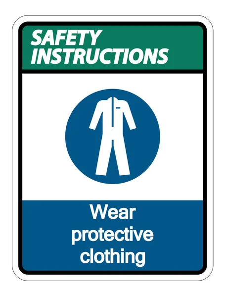 安全指示は、白い背景に防護服の看板を着用し、ベクトルイラスト — ストックベクタ