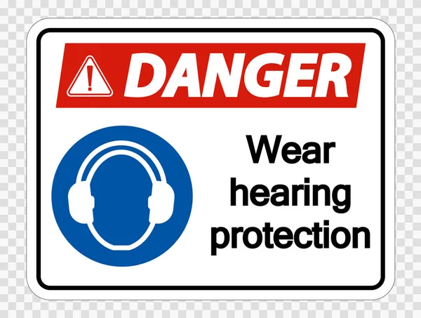 Nebezpečí Noste ochranu sluchu na průhledné pozadí, vektorovou ilustraci — Stockový vektor