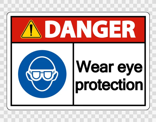 Perigo Use proteção ocular em fundo transparente, ilustração vetorial — Vetor de Stock
