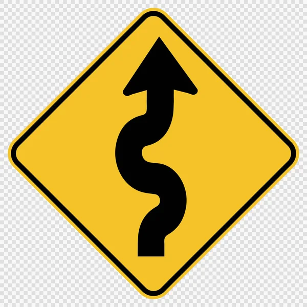 Kurvenreiches Verkehrszeichen auf transparentem Hintergrund, Vektor-Illustration Folge 10 — Stockvektor