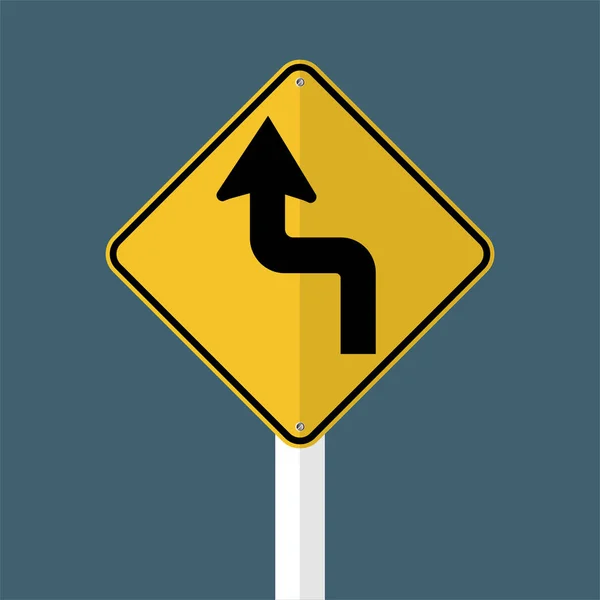 Courbes en avant à gauche Panneau routier isolé sur fond de ciel gris Illustration vectorielle — Image vectorielle