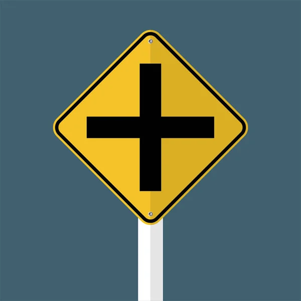 Crossroads Junction Traffic Road Sign isolated on grey sky background,vector illustration EPS 10 — Stock Vector
