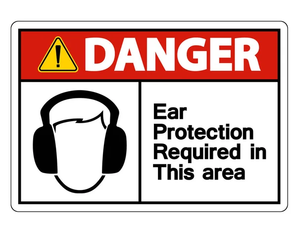 Risk hörsel skydd krävs i detta område symbol tecken på vit bakgrund, vektor illustration — Stock vektor