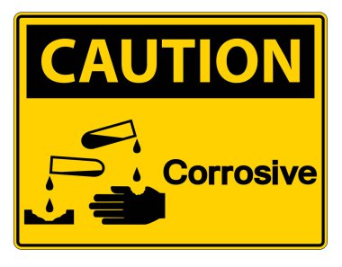 Dikkat korozif sembol beyaz arka plan üzerinde oturum, vektör illüstrasyon