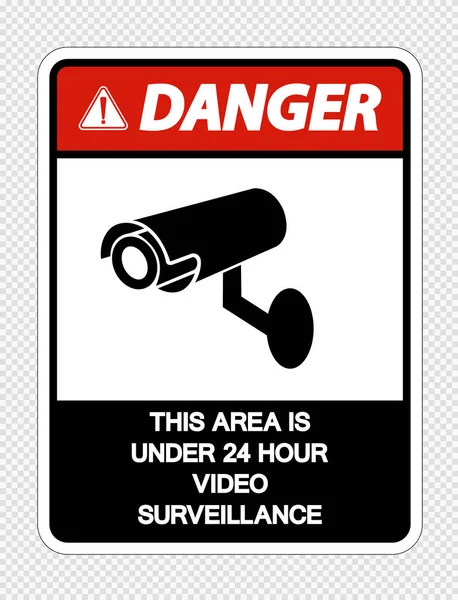 Κίνδυνος αυτή η περιοχή είναι κάτω από 24 ώρες σήμα επιτήρησης βίντεο σε διαφανές φόντο, το διάνυσμα — Διανυσματικό Αρχείο