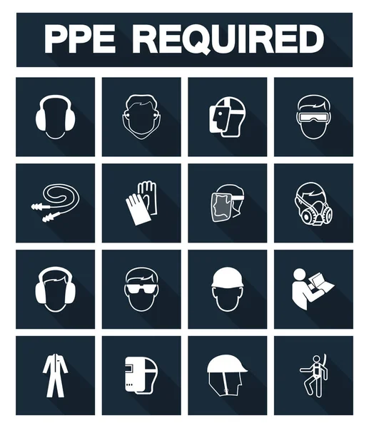 Obligatorisk personlig skyddsutrustning (PPE)-symbol, säkerhets ikon, vektor illustration — Stock vektor