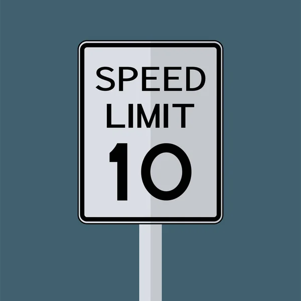 Знак дорожного движения США: ограничение скорости 10 на фоне серого неба. Векторная иллюстрация — стоковый вектор