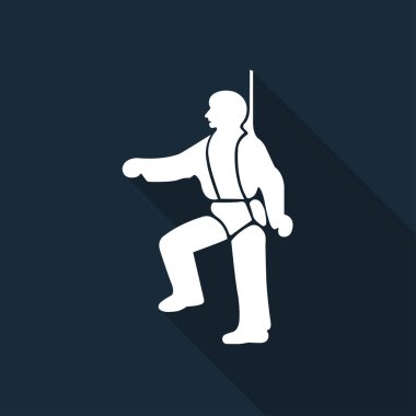 Ppe Icon.Safety Harness Siyah Arka Plan, Vektör İllüstrasyon Üzerinde Semboller İşaret Ilımlı Olmalıdır