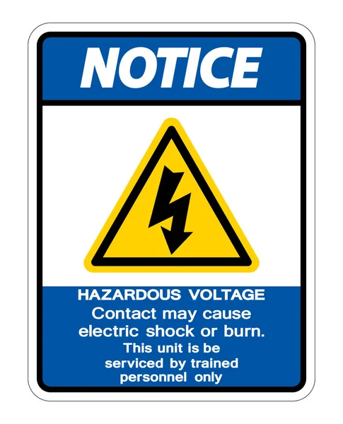 Уведомление Опасное напряжение Контакт может вызвать электрический шок или ожог знак изоляции на белом фоне, векторная иллюстрация — стоковый вектор