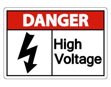 Tehlike yüksek gerilim işareti Beyaz Arka Plan Beyaz Arka Plan Üzerinde İzole, Vektör İllüstrasyon
