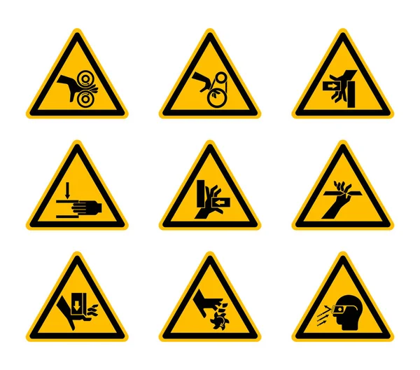 Üçgen Uyarı Tehlike Sembolleri etiketleri Beyaz Arka Planda Yalıtma,Vektör Çizimi — Stok Vektör