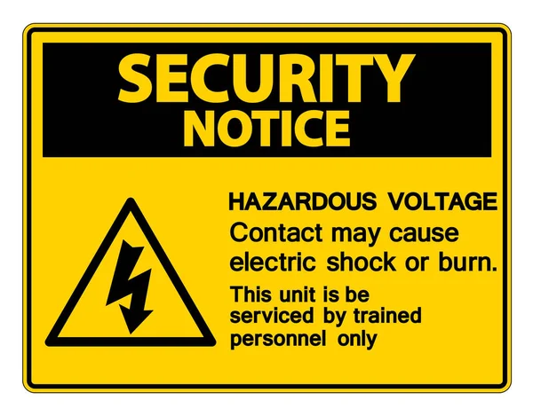 Aviso de seguridad El contacto de voltaje peligroso puede causar shock eléctrico o signo de quemadura en el fondo blanco, ilustración de vectores — Vector de stock