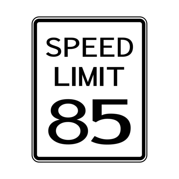 USA Road Traffic Transportation Sign: Speed Limit 85 On White Background, Vector Illustration (dalam bahasa Inggris). - Stok Vektor