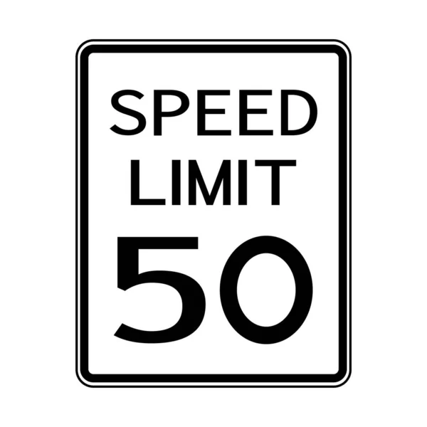 USA Road Traffic Transportation Sign: Speed Limit 50 On White Background,Vector Illustration — Stock Vector