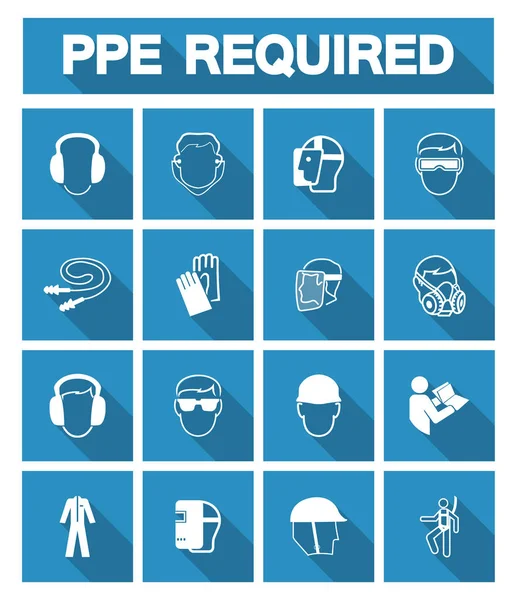 Símbolo del equipo de protección personal (PPE) requerido, icono de seguridad — Vector de stock