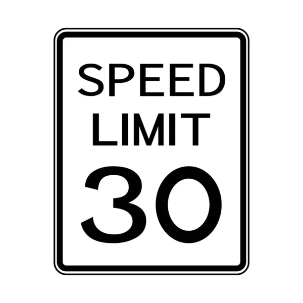 USA Road Traffic Transportation Sign: Speed Limit 30 On White Background,Vector Illustration — Stock Vector