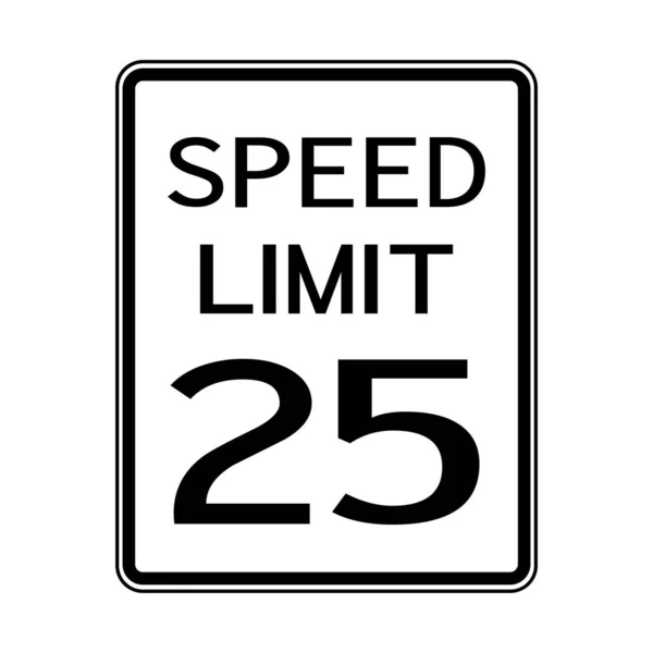 USA Road Traffic Transportation Sign: Speed Limit 25 On White Background,Vector Illustration — Stock Vector