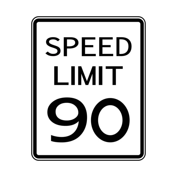 Panneau de transport routier américain : Limite de vitesse 90 sur fond blanc, Illustration vectorielle — Image vectorielle
