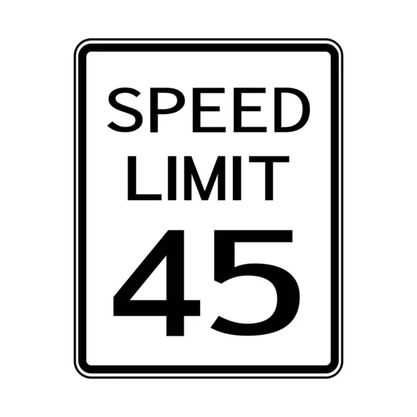 USA Road Traffic Transportation Sign: Speed Limit 45 On White Background,Vector Illustration — Stock Vector
