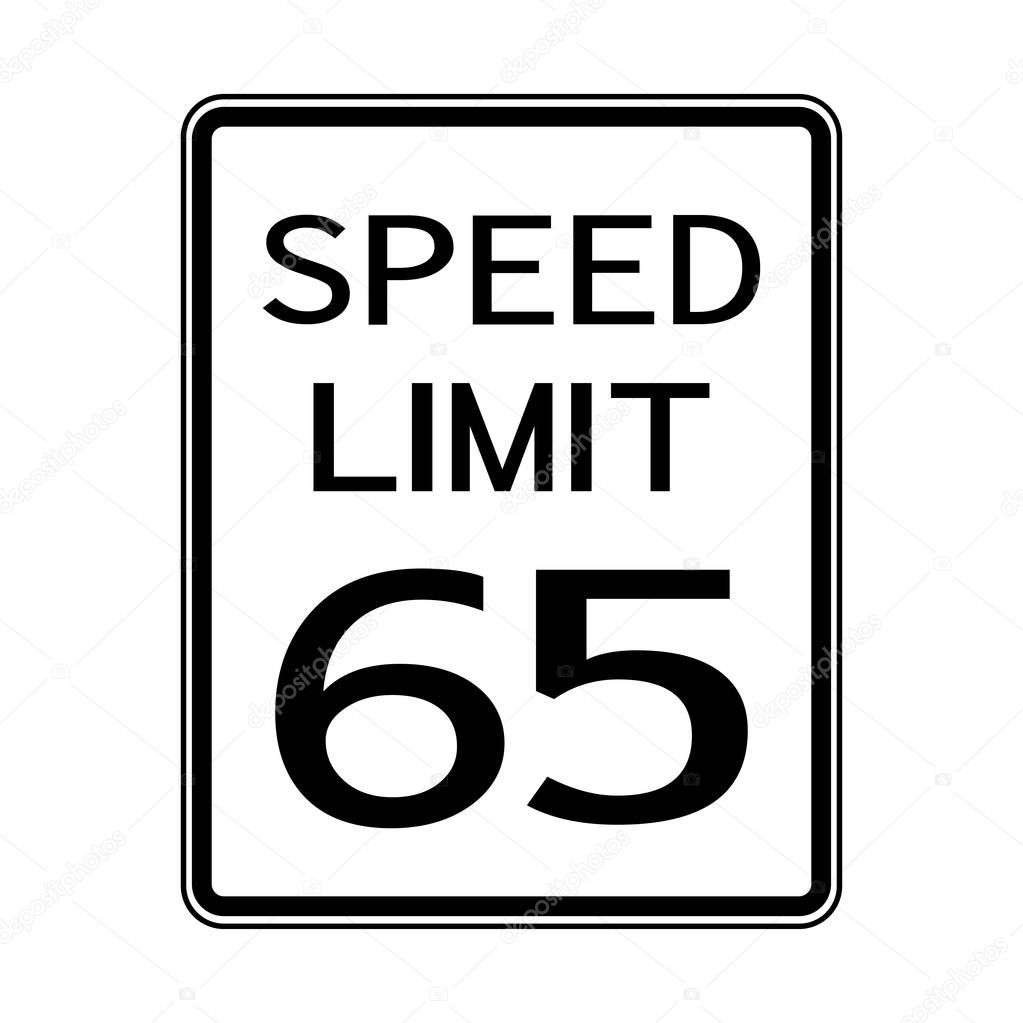 USA Road Traffic Transportation Sign: Speed Limit 65 On White Background,Vector Illustration