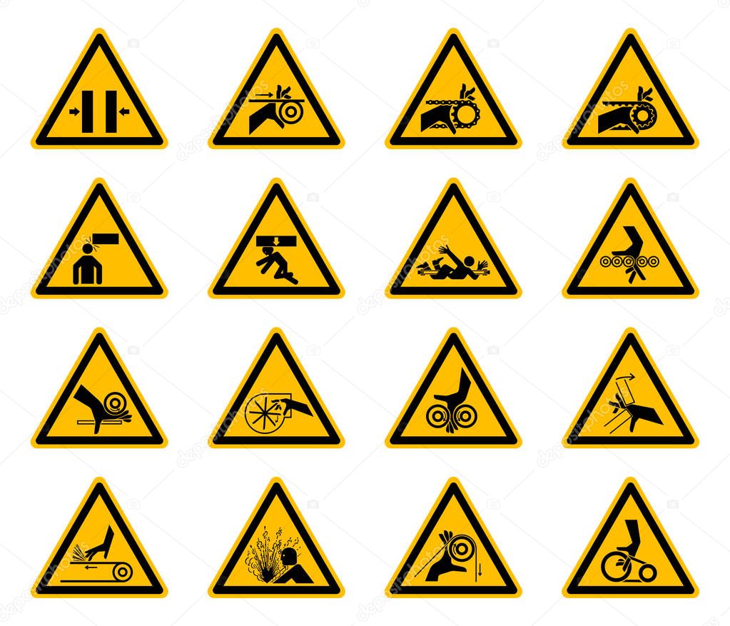 Triangular Warning Hazard Symbols labels On White Background,Vector Illustration