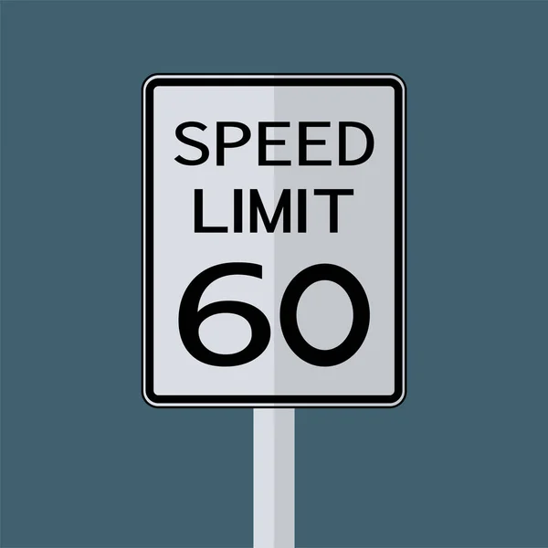 Señal de transporte por carretera de EE. UU.: Límite de velocidad 60 sobre fondo blanco, ilustración vectorial — Vector de stock