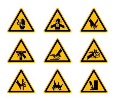 Üçgen Uyarı Tehlike Sembolleri etiketleri Beyaz Arka Planda Yalıtma,Vektör Çizimi