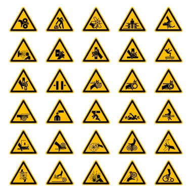 Üçgen Uyarı Tehlike Sembolleri etiketleri Beyaz Arka Planda Yalıtma,Vektör Çizimi
