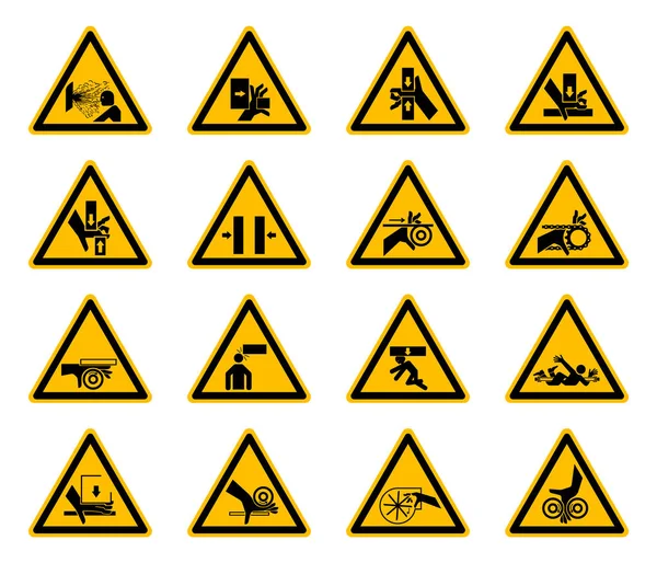 Etiquetas triangulares dos símbolos do perigo da advertência Isolar no fundo branco, ilustração do vetor —  Vetores de Stock