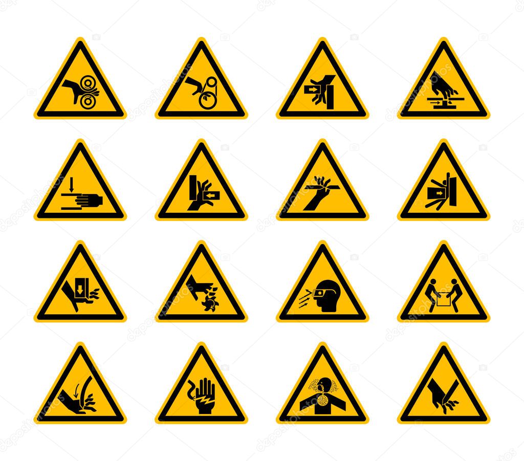 Triangular Warning Hazard Symbols labels Isolate On White Background,Vector Illustration