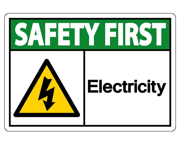 Segurança primeiro sinal de símbolo de eletricidade Isolar no fundo branco, ilustração vetorial —  Vetores de Stock