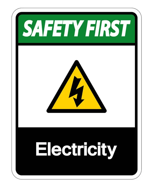 Segurança primeiro sinal de símbolo de eletricidade Isolar no fundo branco, ilustração vetorial —  Vetores de Stock
