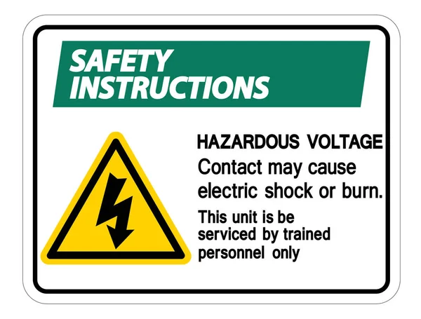 Instrucciones de seguridad El contacto de voltaje peligroso puede causar choque eléctrico o quemadura de signos de aislamiento sobre fondo blanco, ilustración vectorial — Vector de stock