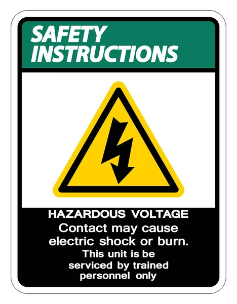 Инструкции по безопасности Опасное напряжение Контакт может вызвать электрический шок или ожог знак изоляции на белом фоне, векторная иллюстрация — стоковый вектор