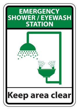Duş, Eyewash İstasyonu İşareti Beyaz Arka Plan Üzerinde İzole, Vektör İllüstrasyon 
