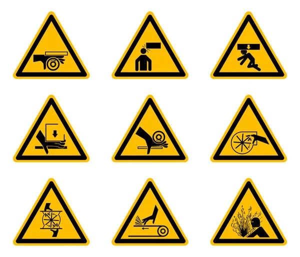 Etiquetas triangulares dos símbolos do perigo da advertência no fundo branco —  Vetores de Stock