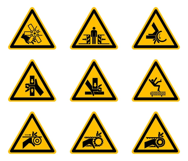 Etichette triangolari dei simboli di pericolo di avvertimento su sfondo bianco — Vettoriale Stock