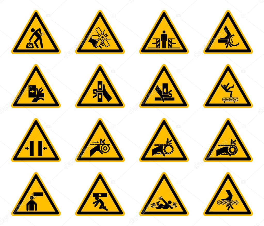 Triangular Warning Hazard Symbols labels On White Background