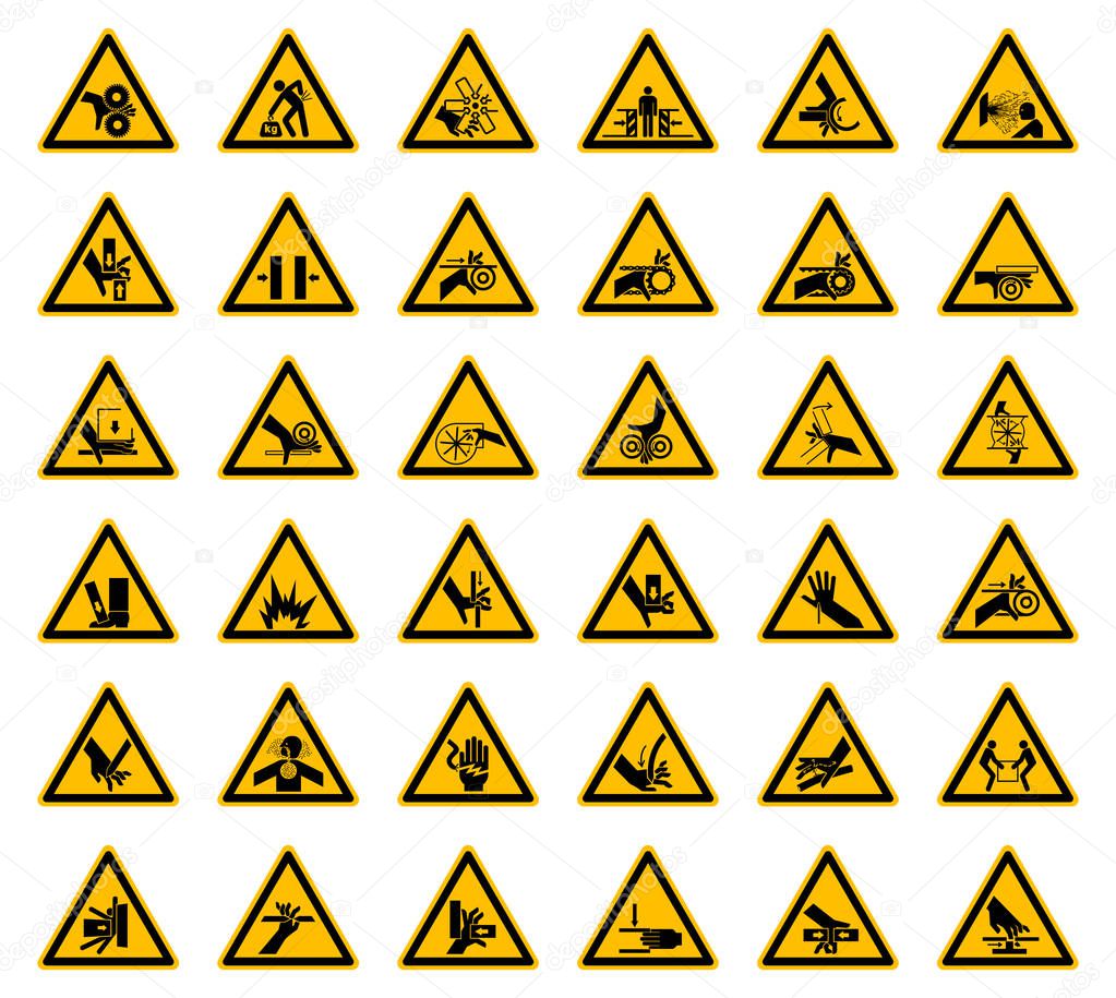 Triangular Warning Hazard Symbols labels On White Background