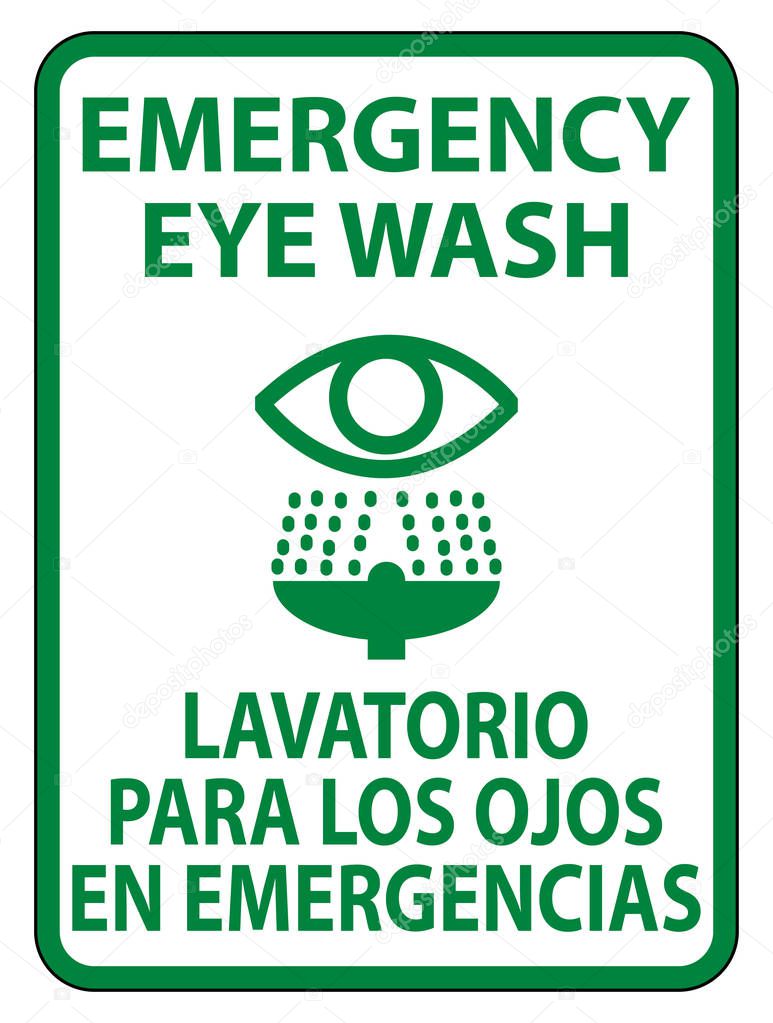 Bilingual Emergency Eye Wash Sign Isolate On White Background,Vector Illustration 