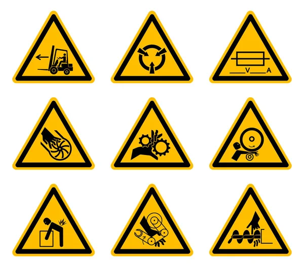 Etichette triangolari dei simboli di pericolo di avvertimento isolate su sfondo bianco, illustrazione vettoriale EPS.10 — Vettoriale Stock