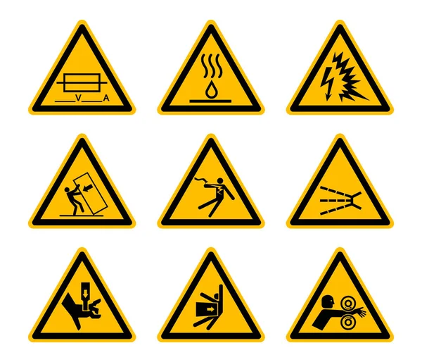 Triangular Warning Hazard Symbols labels Isolate On White Background,Vector Illustration EPS.10 — Stock Vector