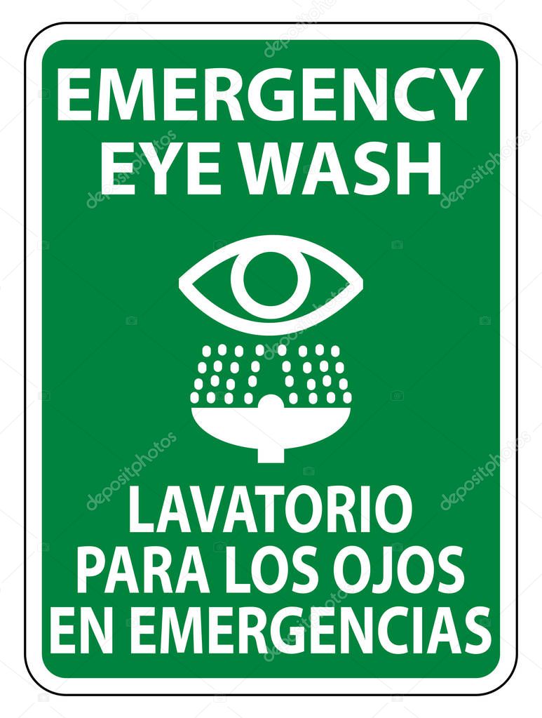 Bilingual Emergency Eye Wash Sign Isolate On White Background,Vector Illustration 