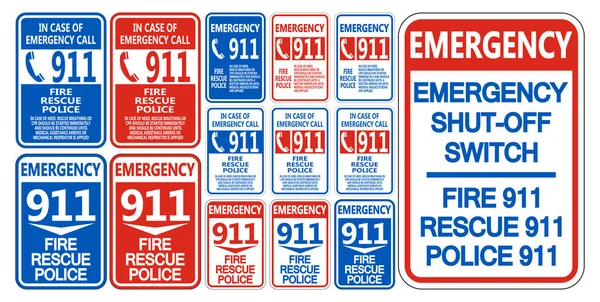 911 消防救助警察シンボルサインは白い背景に隔離,ベクトルイラストEps.10 — ストックベクタ